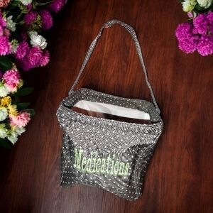 Thirty One Mini Carry All "Medications" Tote Gray/Green With Polka Dots